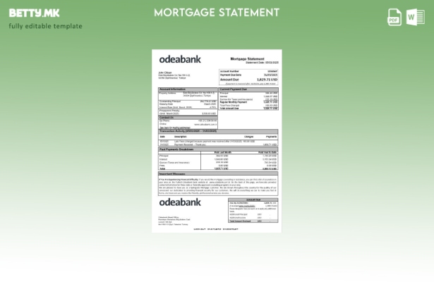 модерен стил турски Извод за хипотека од банка на Odeabank во шаблон за формати 